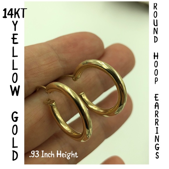 🌟SOLD!🌟14KT Gold Round & Smooth Hoop Earrings - Picture 2 of 8